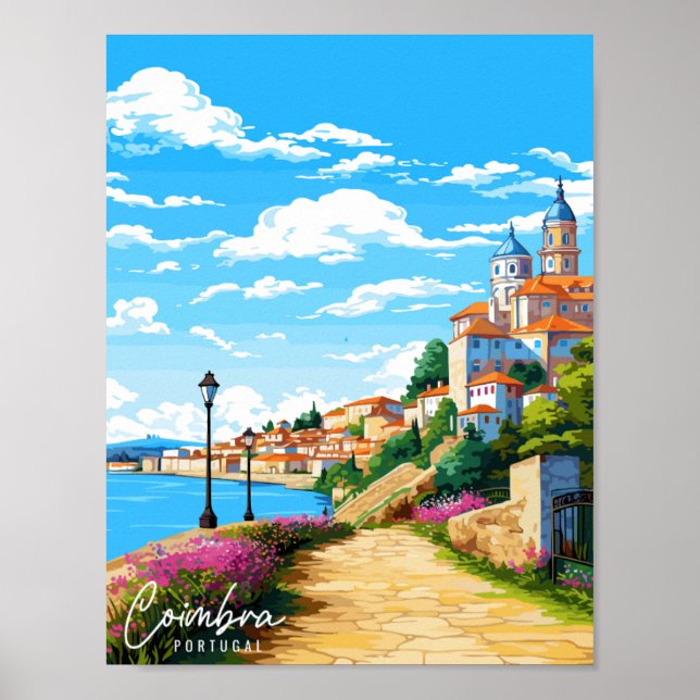 Coimbra Portugal vintage travel illustration Poster (Front)