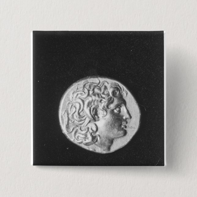 Coin bearing the head of Alexander the Great 15 Cm Square Badge (Front)
