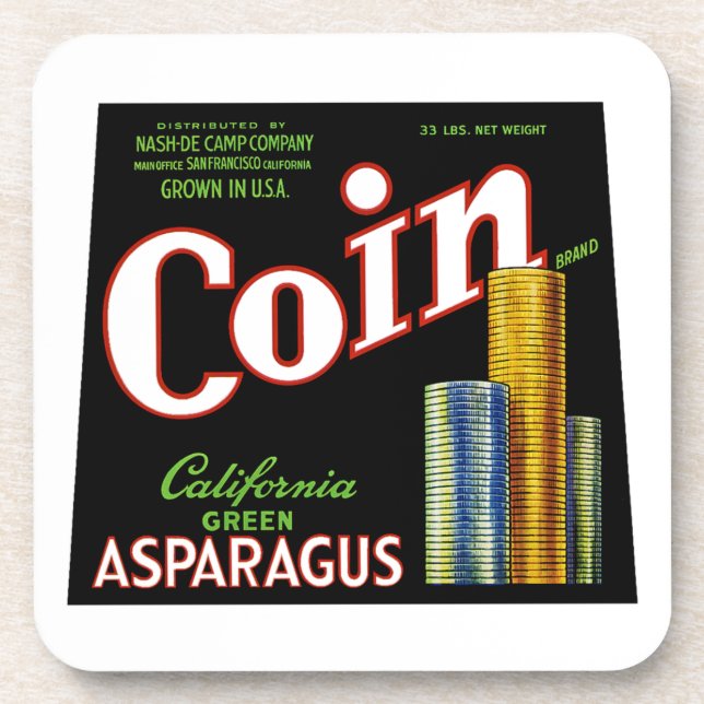 Coin California Asparagus Label Coaster (Front)