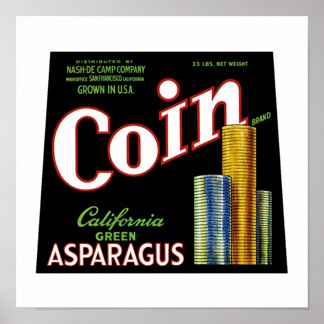 Coin California Asparagus Label Poster (Front)