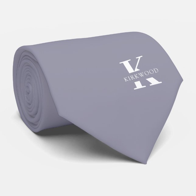 Coin Grey Elegant Monogram + Name | One-Sided Tie (Rolled)