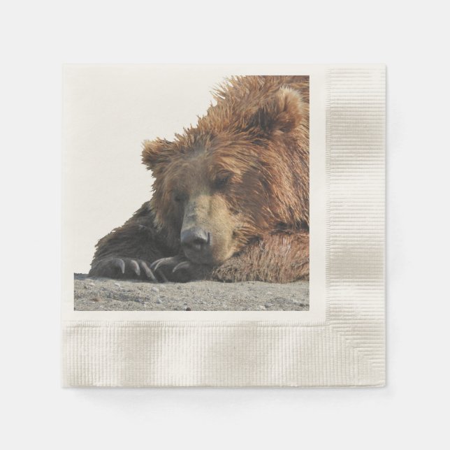 Coined Cocktail Napkin w/ grizzly bear (Front)