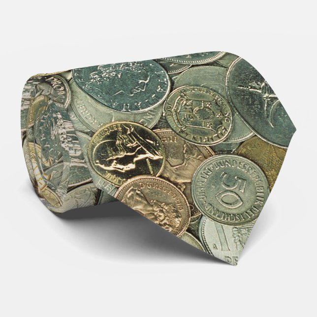 Coins of the world | Cash Photo Pattern Tie (Rolled)
