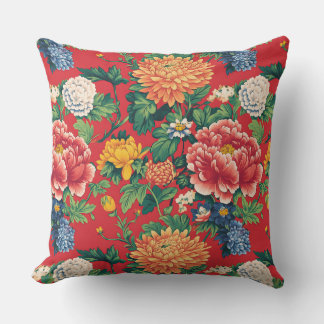 Coiorful Chinese Peony Floral Cushion