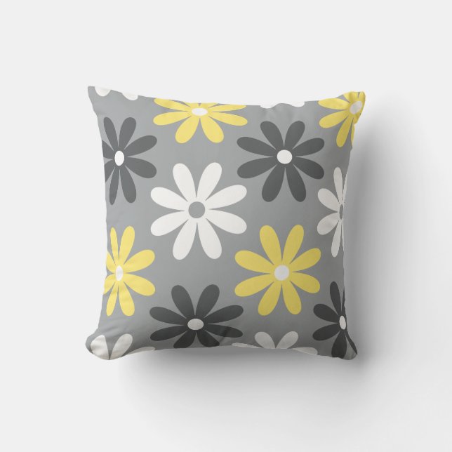 Cojín Group of Gray and Yellow Flowers Cushion (Front)