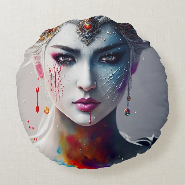 Cojín Redondo skin paint girl white Round Cushion (Back)