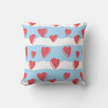 Cojín with hearts and blue and white stripes
