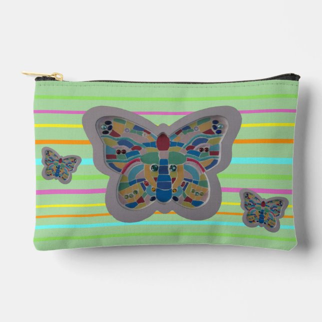 Col. Buterfly Mosaic Hor. Stripes Accessory Bag (Front)