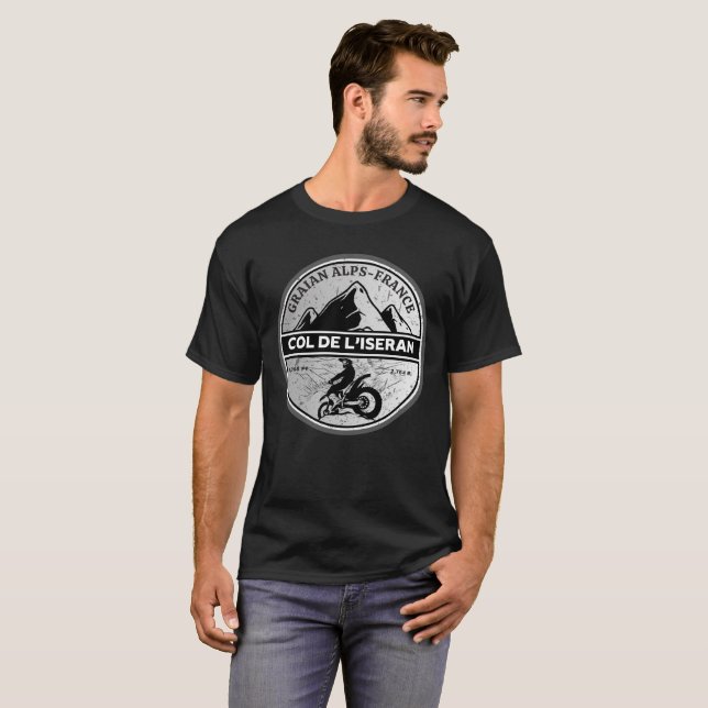 Col de l’Iseran french Alpes motobike tour T-Shirt (Front Full)