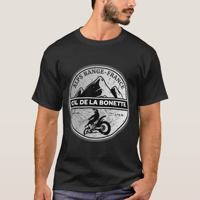  Col de la Bonette french Alpes motobike tour T-Shirt (Front)