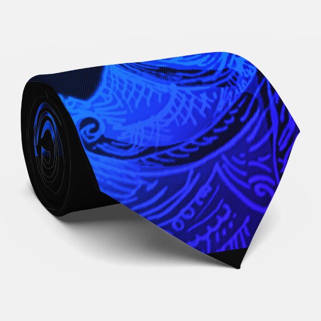 Colbalt Blue and Black Wave Tie (Rolled)
