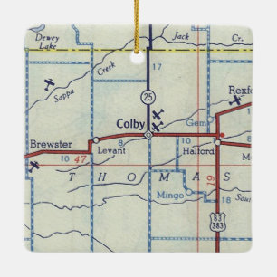 Colby Kansas Vintage Map Ceramic Ornament