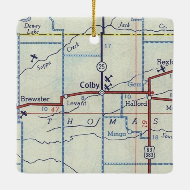 Colby Kansas Vintage Map Ceramic Ornament (Back)