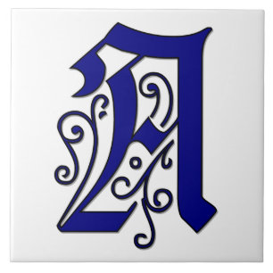 Colchester Letter A Blue Monogram Accent Tile