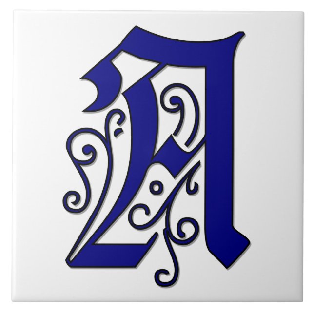 Colchester Letter A Blue Monogram Accent Tile (Front)