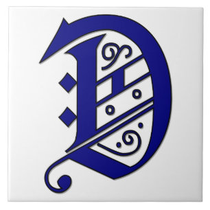 Colchester Letter D Blue Monogram Accent Tile