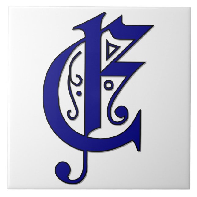 Colchester Letter E in Blue Monogram Tile (Front)
