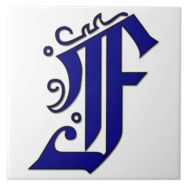 Colchester Letter F in Blue Monogram Tile (Front)