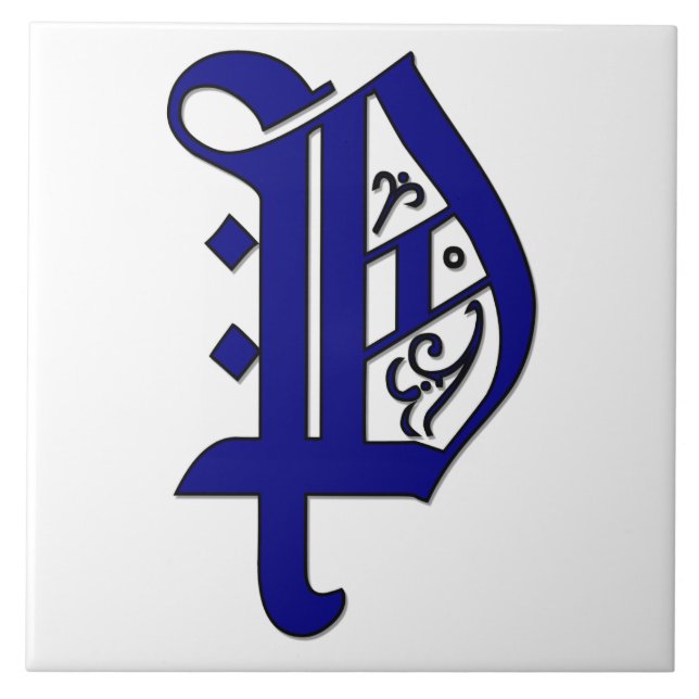 Colchester Letter P in Blue Monogram Tile (Front)
