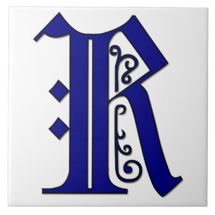 Colchester Letter R in Blue Monogram Tile