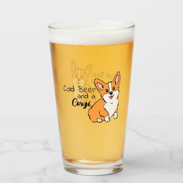 Cold Beer and a Corgi Beer Glass (Front Filled)