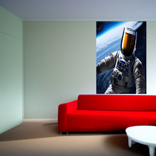 Cold beer in a space suit AI Art Poster