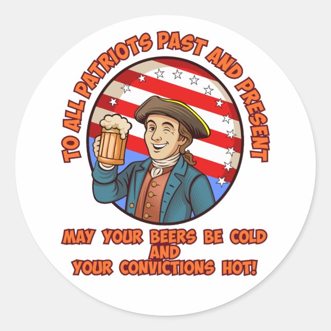 Cold beer on July 4th Classic Round Sticker (Front)