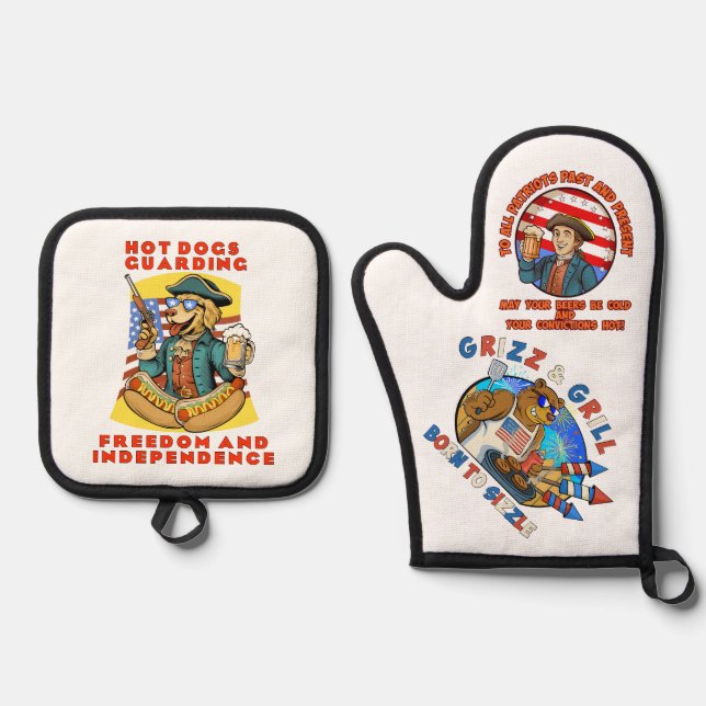 Cold beer on July 4th Oven Mitt & Pot Holder Set (Front)