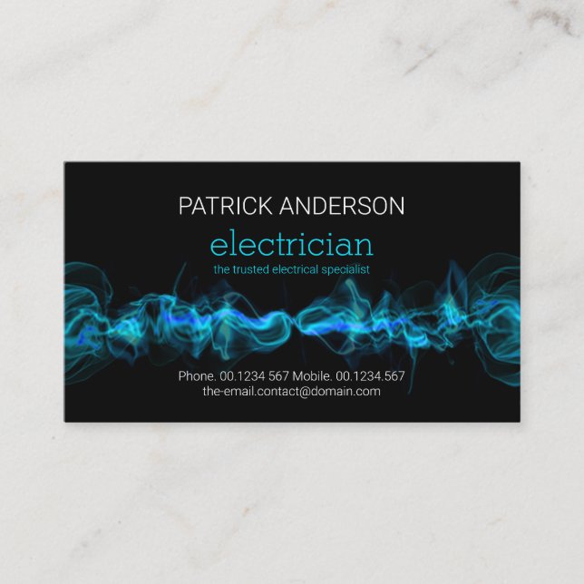 Cold Blue Lightning Strike Electrical Contractor Business Card (Front)