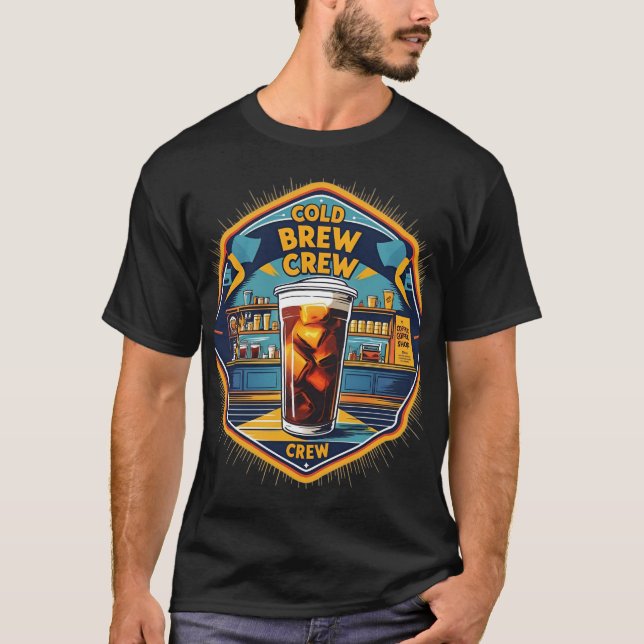 Cold Brew Crew Retro Coffee T-Shirt for Iced Coffe (Front)