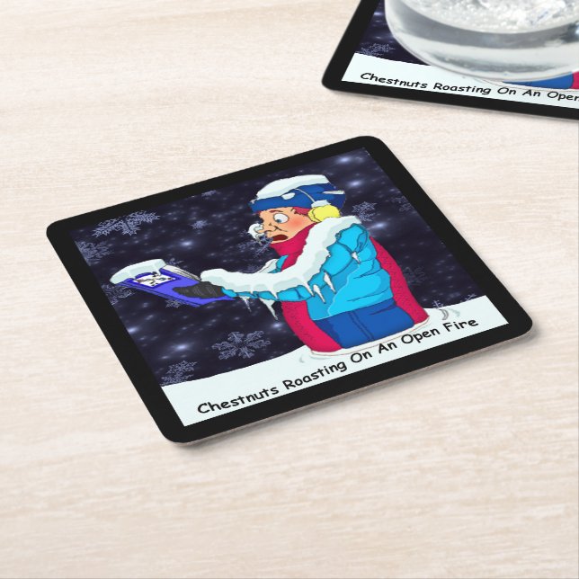 Cold Christmas Caroler Pulp Board Square Coasters (Angled)