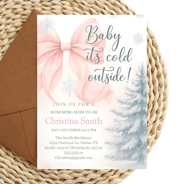 Cold Elegant A Pink Bow Coquette Baby Shower Invitation (Creator Uploaded)