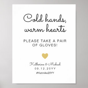 Cold Hands Warm Hearts Wedding Gloves Favour Sign