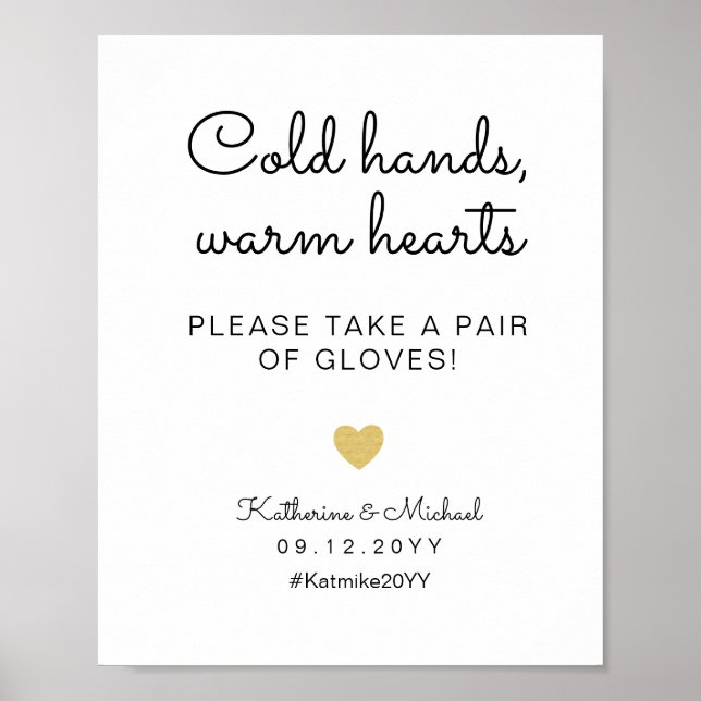 Cold Hands Warm Hearts Wedding Gloves Favour Sign (Front)