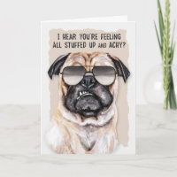 Cold or Flu Funny Pug Dog Get Well Card