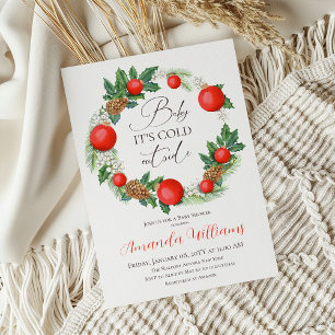 Cold Outside Christmas Wreath Winter Baby Shower Invitation