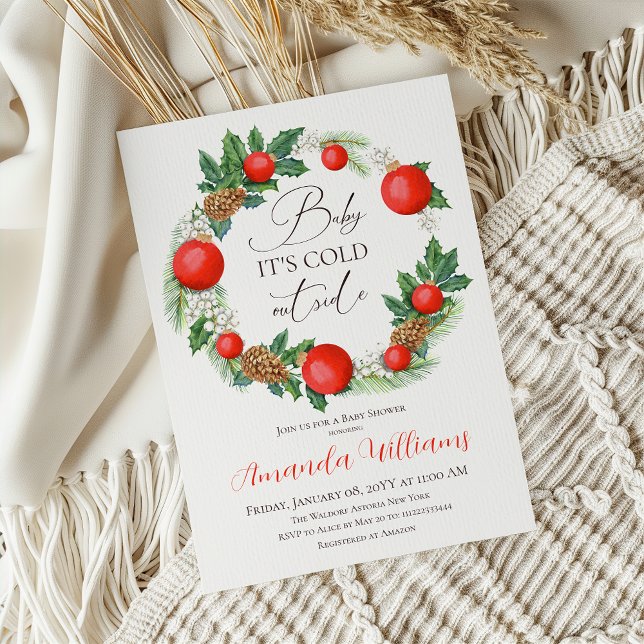 Cold Outside Christmas Wreath Winter Baby Shower Invitation (Creator Uploaded)