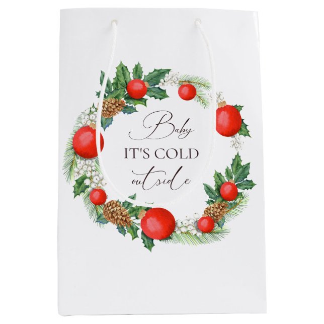 Cold Outside Christmas Wreath Winter Baby Shower Medium Gift Bag (Front)
