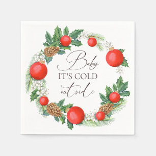 Cold Outside Christmas Wreath Winter Baby Shower Napkin