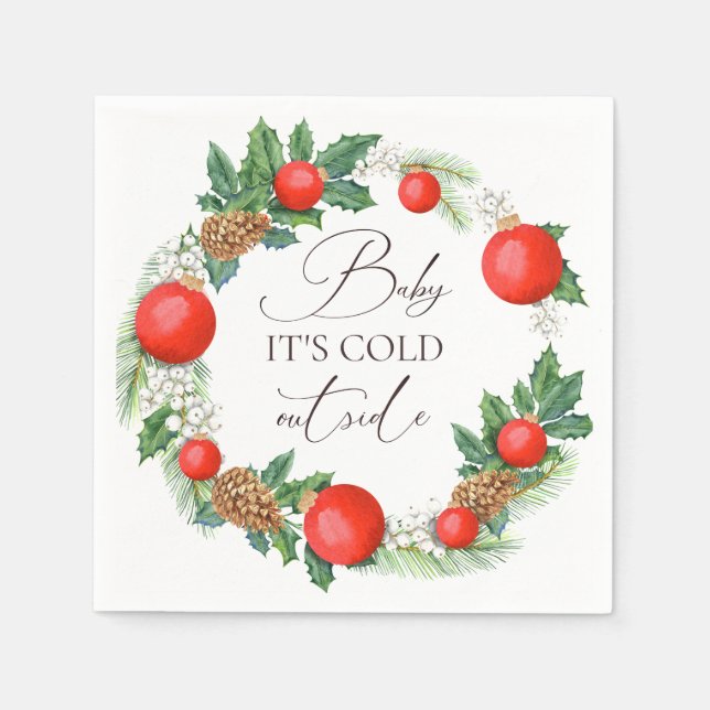 Cold Outside Christmas Wreath Winter Baby Shower Napkin (Front)