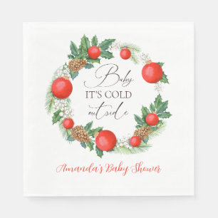 Cold Outside Christmas Wreath Winter Baby Shower Napkin