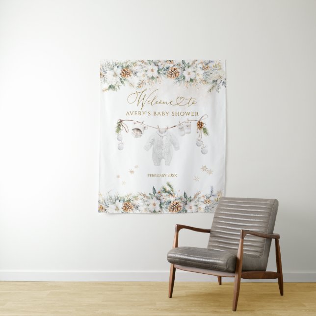 Cold Outside Clothest Line Baby Shower Welcome Tapestry (In Situ)
