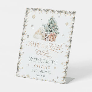 Cold Outside Cute Polar Bear Baby Shower Welcome Pedestal Sign