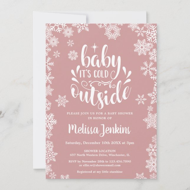 Cold Outside Girl Winter Baby Shower All In One Invitation (Front)