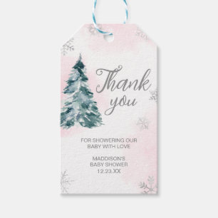 Cold Outside Pink Winter Baby Shower Favour Tag