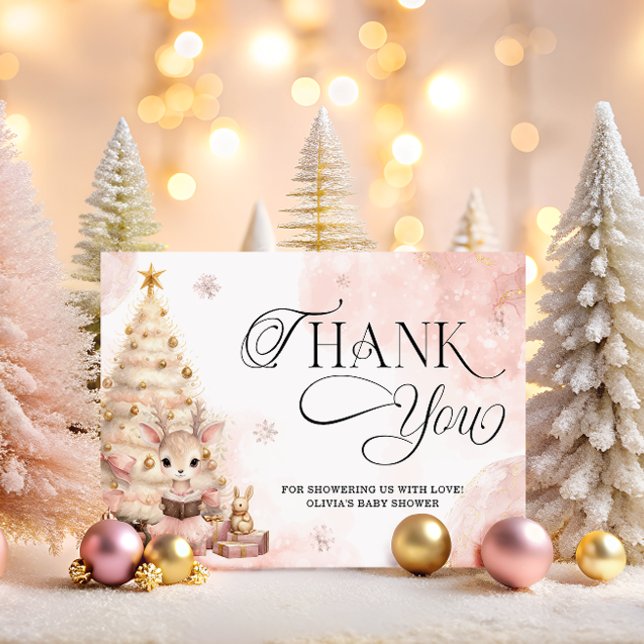 Cold Outside Pink Winter Baby Shower Thank You Card (Creator Uploaded)