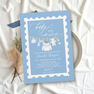 Cold Outside Postage Stamp Winter Boy Baby Shower Invitation