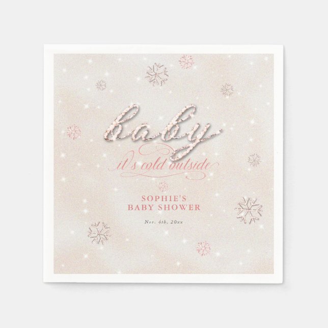 Cold Outside Rhinestone Glitter Winter Baby Shower Napkin (Front)