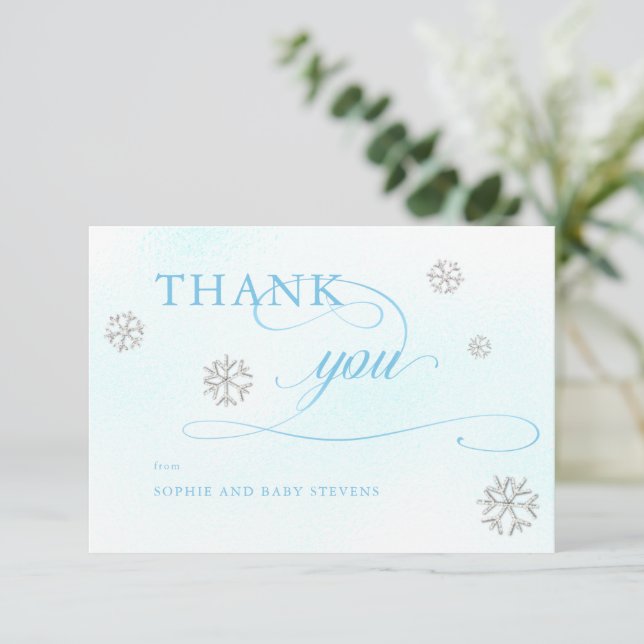 Cold Outside Rhinestones Winter Boy Baby Shower Thank You Card (Standing Front)