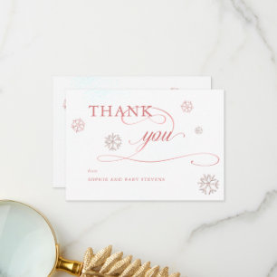 Cold Outside Rhinestones Winter Girl Baby Shower Thank You Card